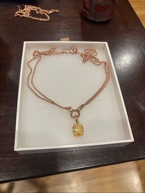 Rose Gold Chain Necklace with Citrine Crystal Pendant: Nov 25